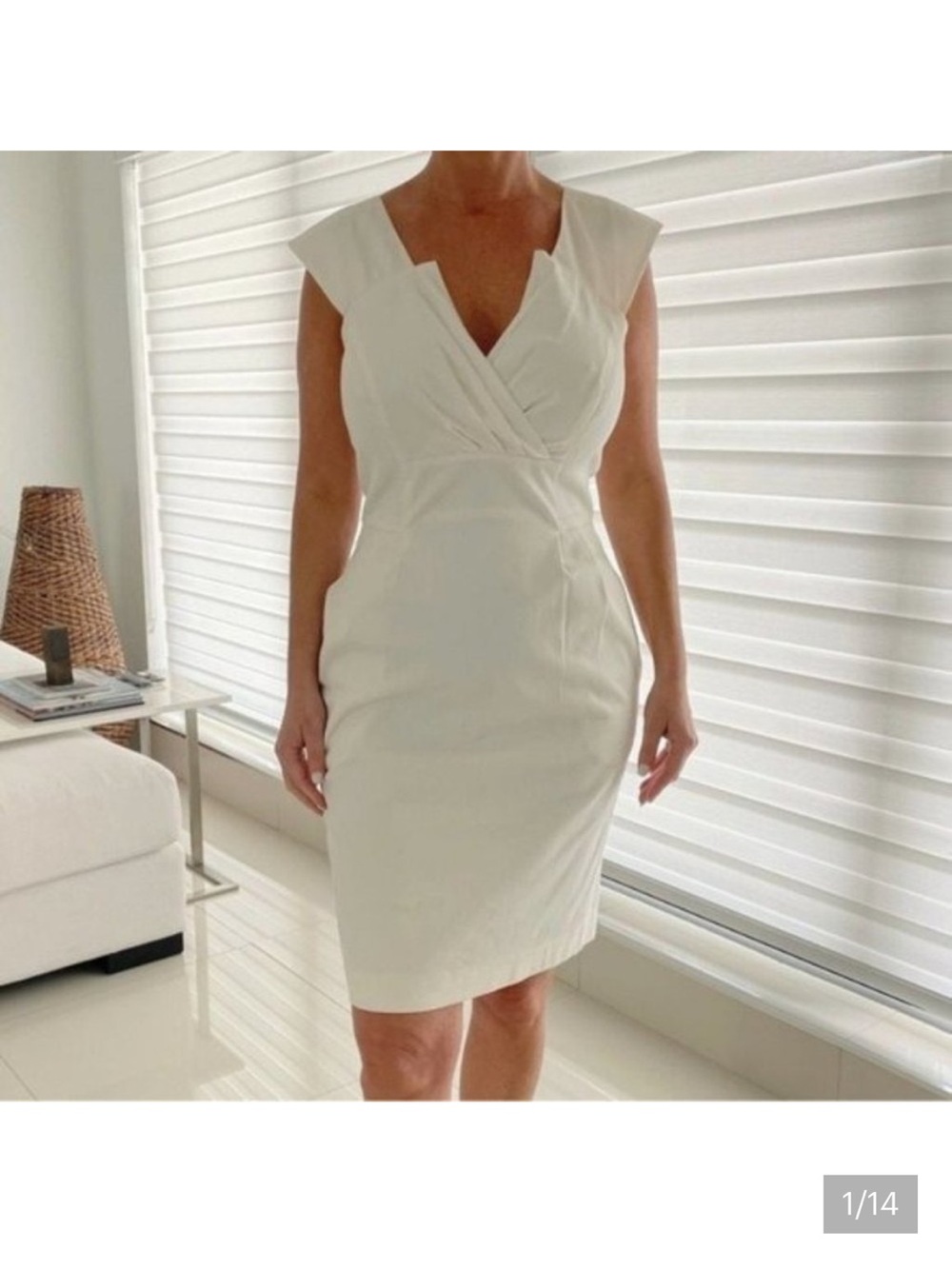 Elegant White Cap-Sleeve Wrap Sheath Dress